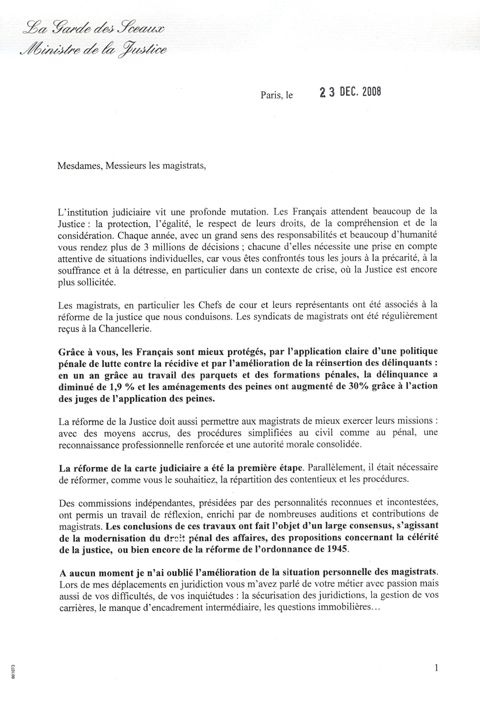 Lettre aux magistrats